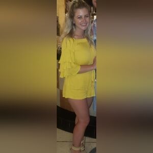 Yellow Off-Shoulder Ruffle Romper